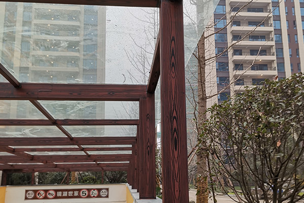 安徽蕪湖鏡湖區碧桂園小區鋼結構車庫入口仿木紋漆施工案例